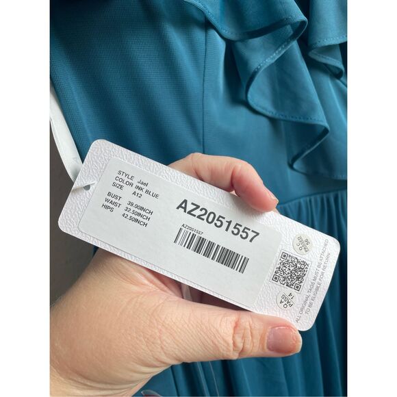 Bridesmaid Ruffle Maxi Dress Azazie Women A12 Teal Blue Formal Romantic Wedding - Picture 7 of 12